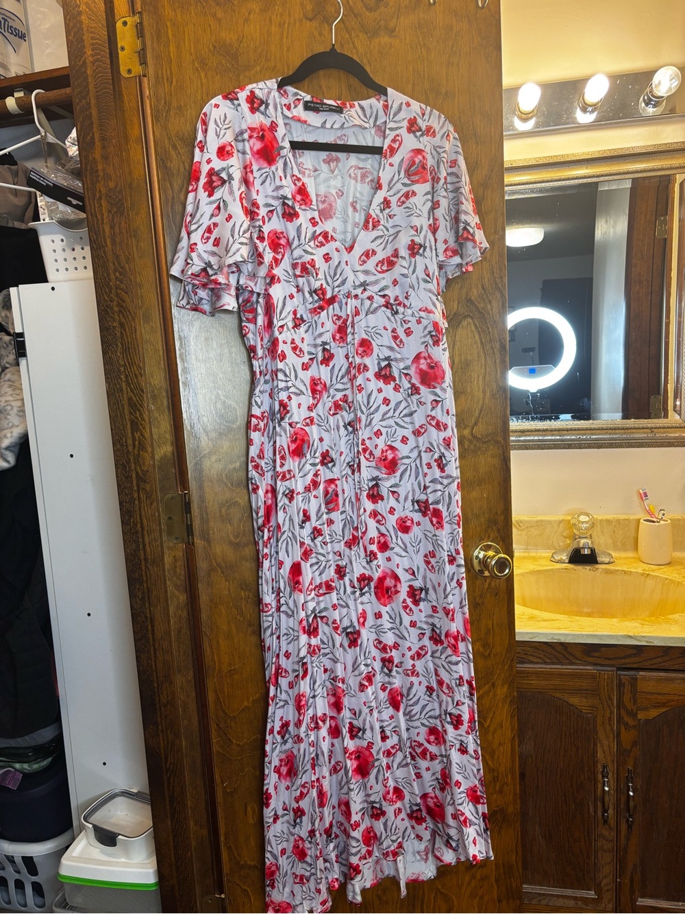 Pietro Brunelli White Maxi Dress with Red Floral Print